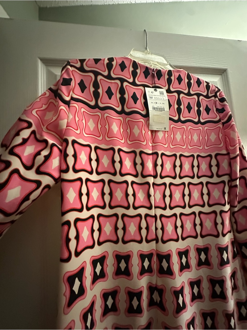 ZARA Pink & Black Geometric Long Sleeve Mod Dress (rare & retired)- NWT - Picture 2 of 8